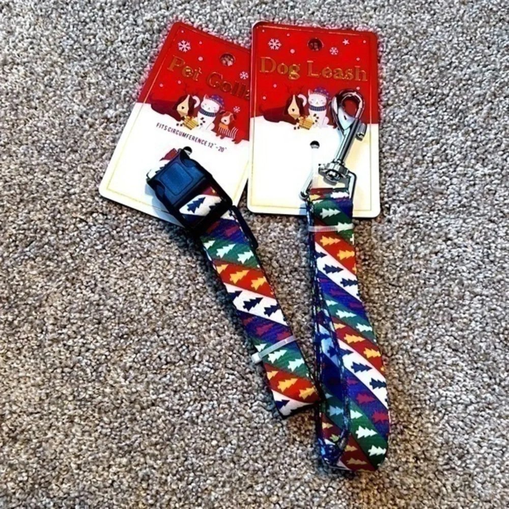 NWT! Christmas tree dog collar and matching leash
